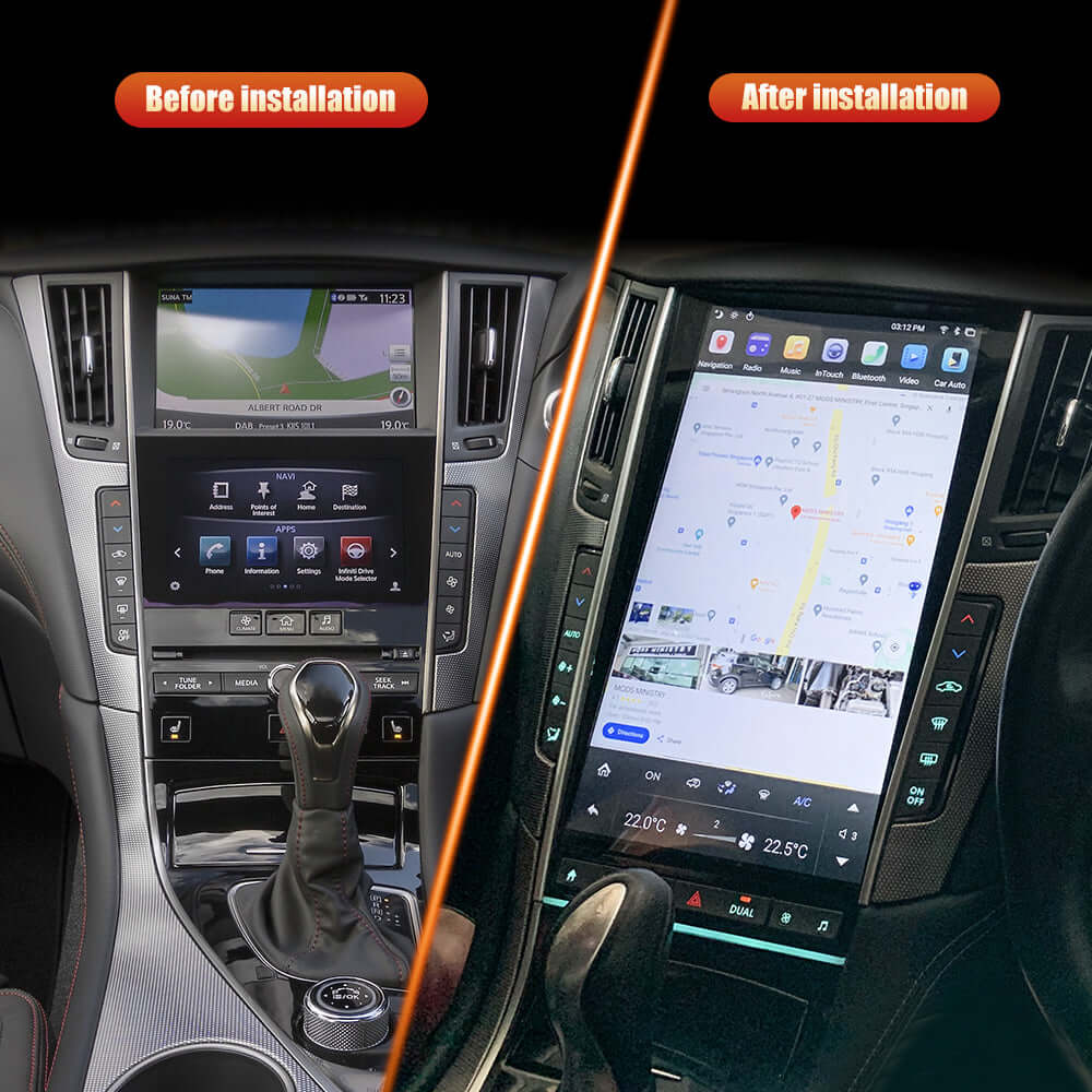 Before and After Installation of Tesla-style Carplay Screen